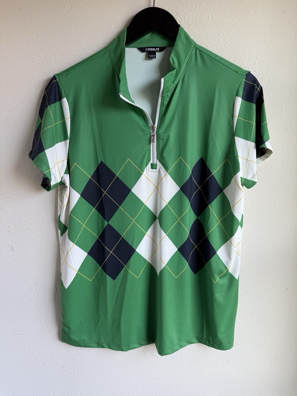 Cegolfs Argyle Quarter Zip Womens Large Green Golf Performance